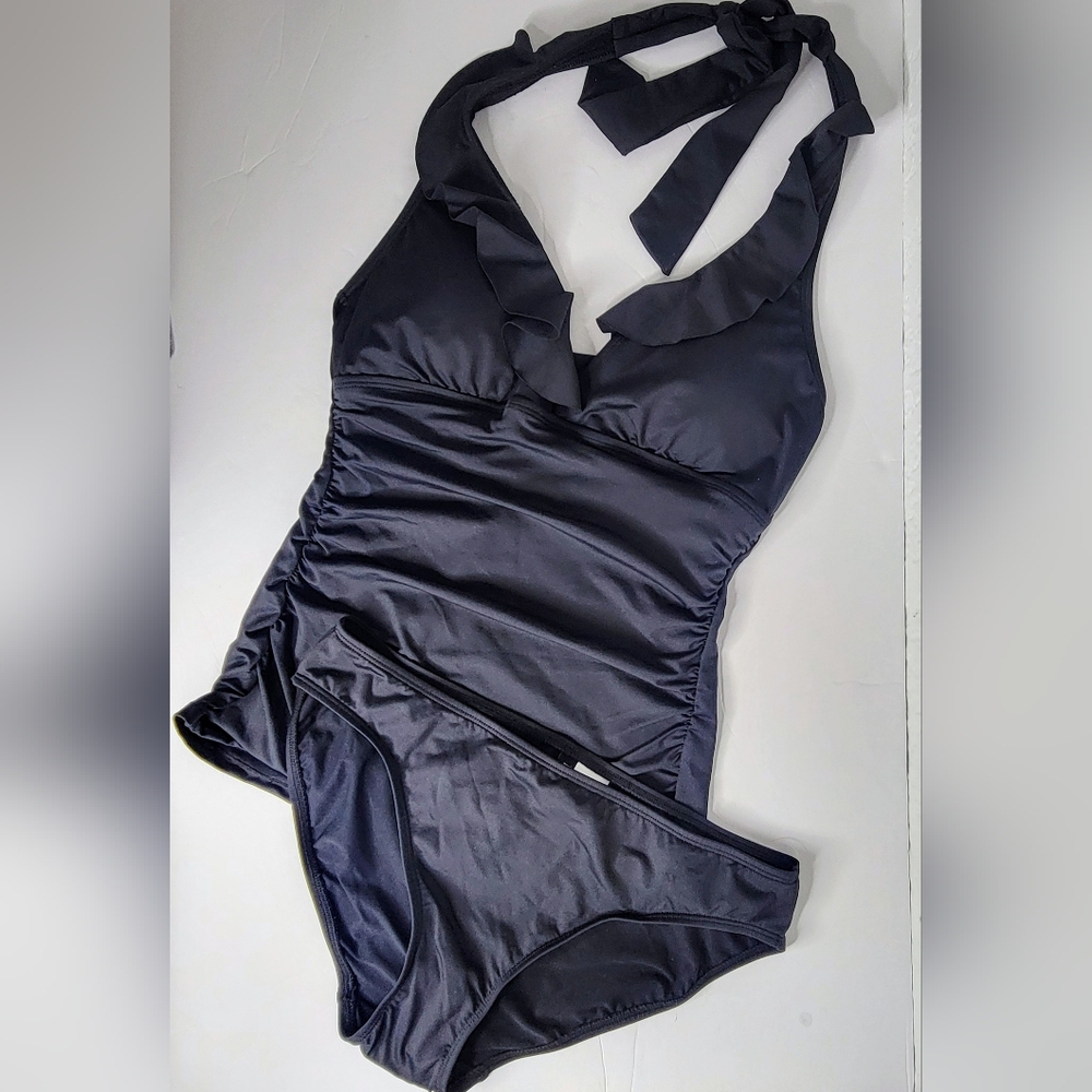 Lauren Ralph Lauren Black Beach Club Halter Neck Tankini Swimsuit Size 8 NWT